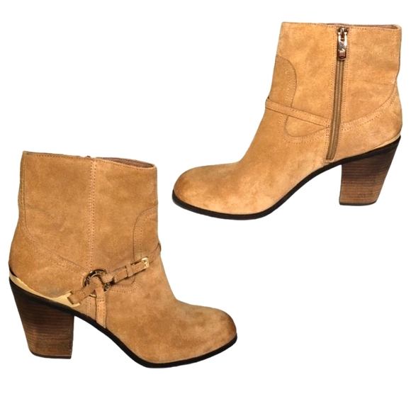 ♡♡ Vince Camuto Ankle Boots Gregger Suede Western Style Block Heel Zip Up - Picture 4 of 12
